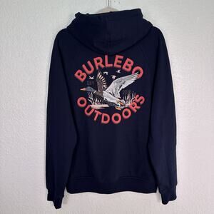 Burlebo Hoodie Men Small Old School Duck Hunt Graphic Pullover Outdoors Blue NEW